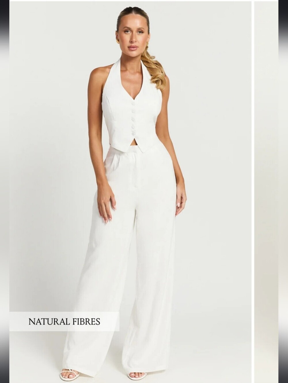 Showpo Linette White Halter Wide Leg Jumpsuit Size US 10 NWT Cotton Lightweight